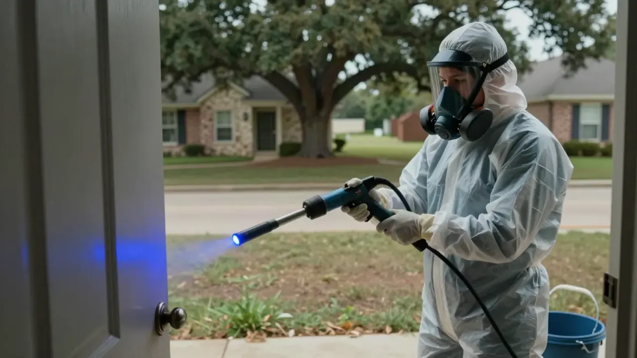 Biohazard Cleanup in McKinney: close-up of a biohazard remediation specialist using a specialized UV-C light wand to