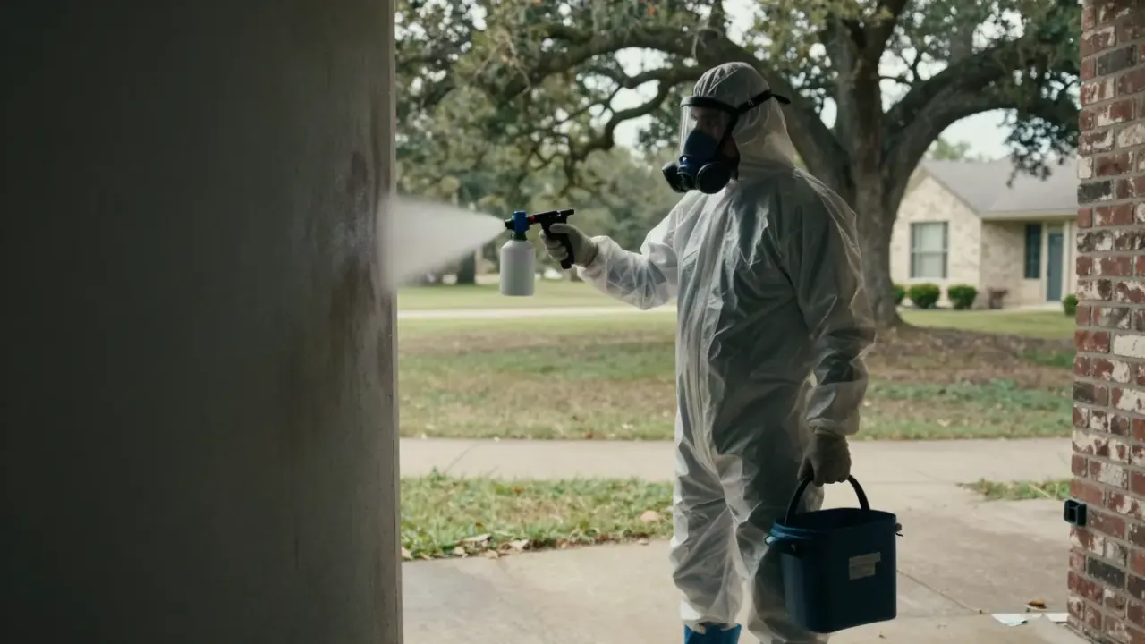 Crime Scene Cleanup in McKinney: biohazard remediation specialist using a specialized luminol spray to identify invisible