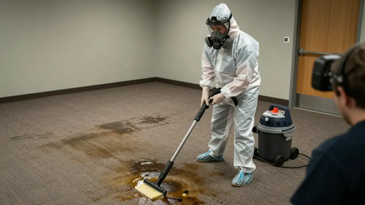 Feces & Urine Cleanup in McKinney: biohazard remediation specialist using a specialized enzymatic cleaner and extraction